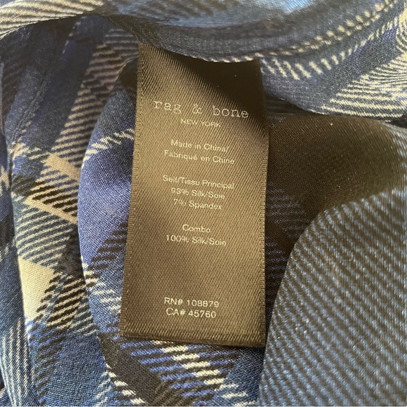 Rag & Bone Sheer Stretch Silk Long Sleeve Plaid Button Up Shirt EUC Size XS - Picture 8 of 10